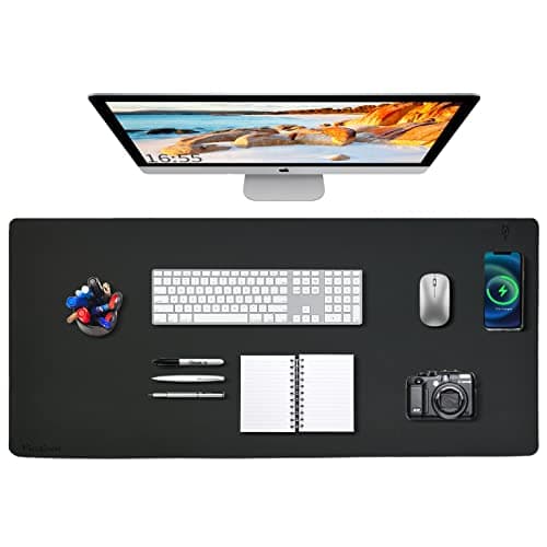 Journey Desk Mat Wireless Charging Mouse Pad Large 32x16 Black Leather