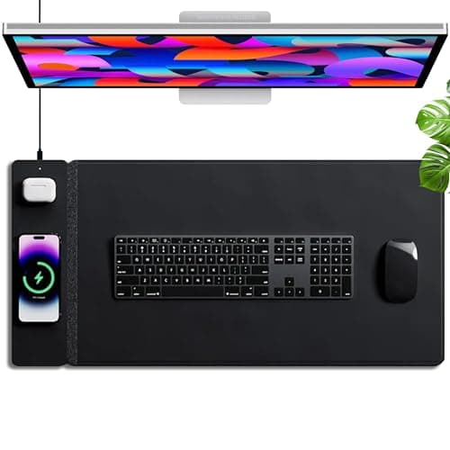 burotic Wireless Charging Desk Pad Reversible Felt & Vegan PU Leather 30.75"x14.75"