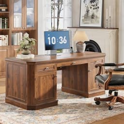 AMBERHAUS 59" Classic Executive Desk with Storage (Dark Walnut)